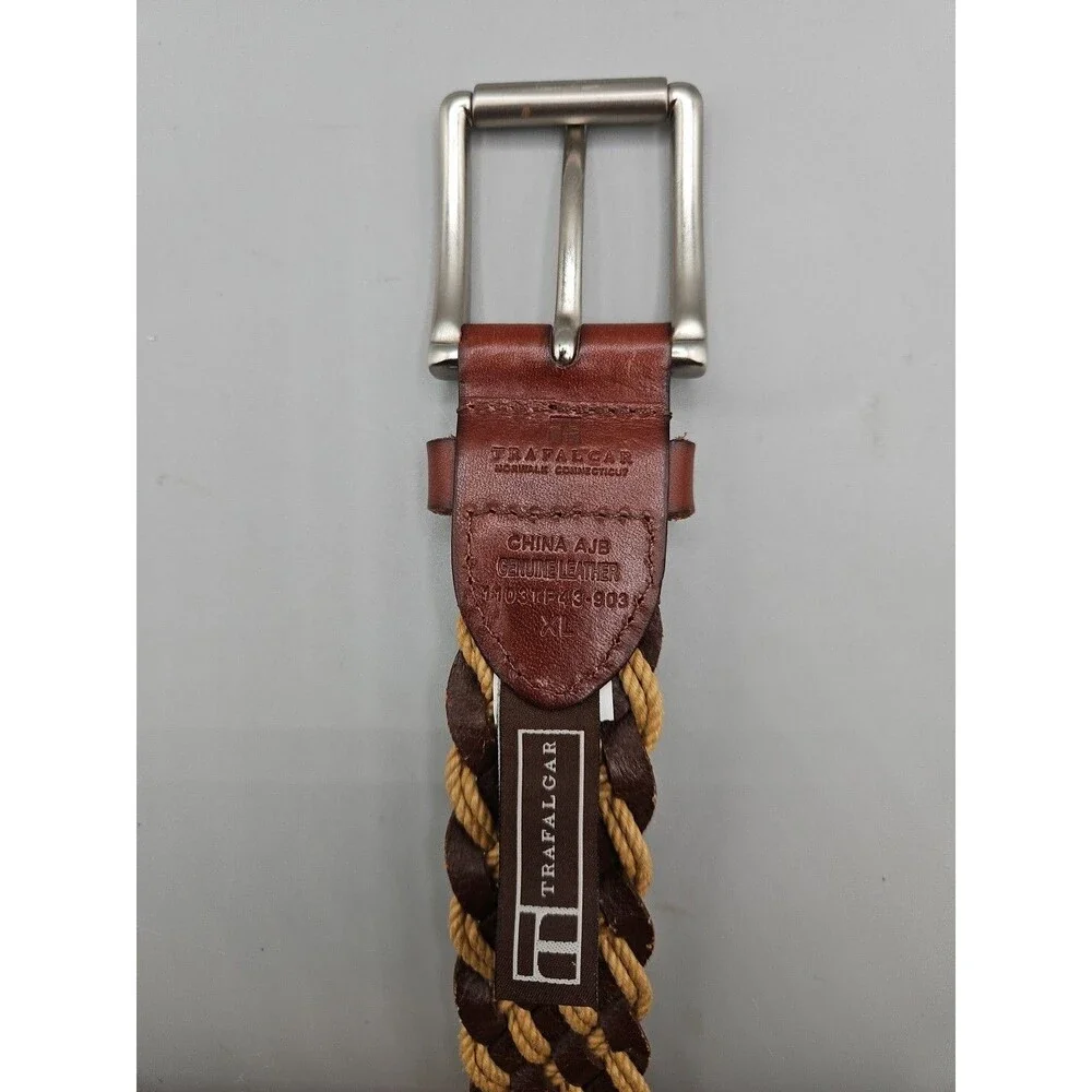 Trafalgar Belt Brown Leather & Canvas Woven Braided Mens XL 42 1-3/8